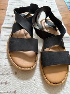 Born Black Leather Cross-Strap Women's Sandals